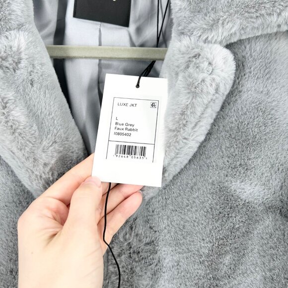 NWT Theory Faux Rabbit Fur Luxe Jacket in Blue Grey - Picture 5 of 6
